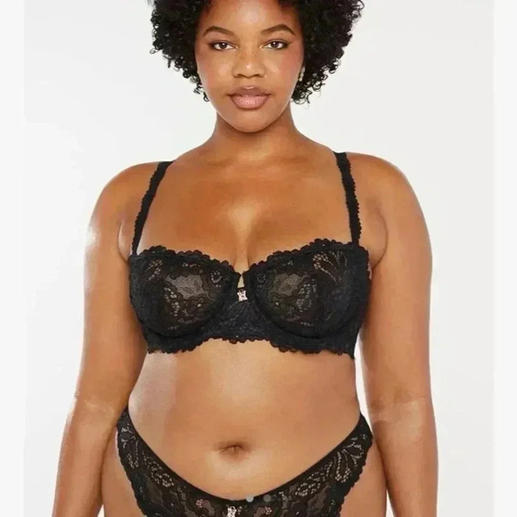 New Savage x Fenty Lace Balconette Bra Unlined Underwire Black Onyx Plus Size - Picture 4 of 15